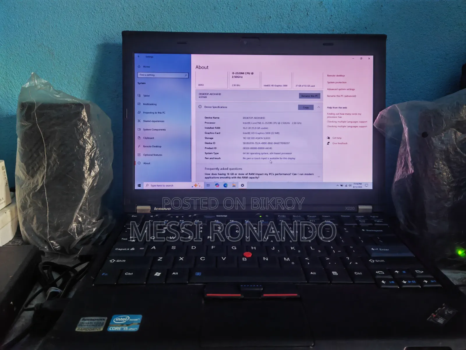 Laptop Lenovo ThinkPad X220 16GB Intel Core i5 SSD 128GB
