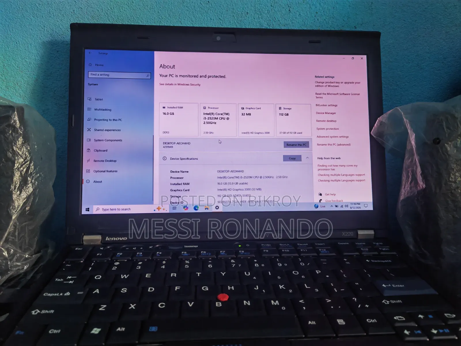 Laptop Lenovo ThinkPad X220 16GB Intel Core i5 SSD 128GB