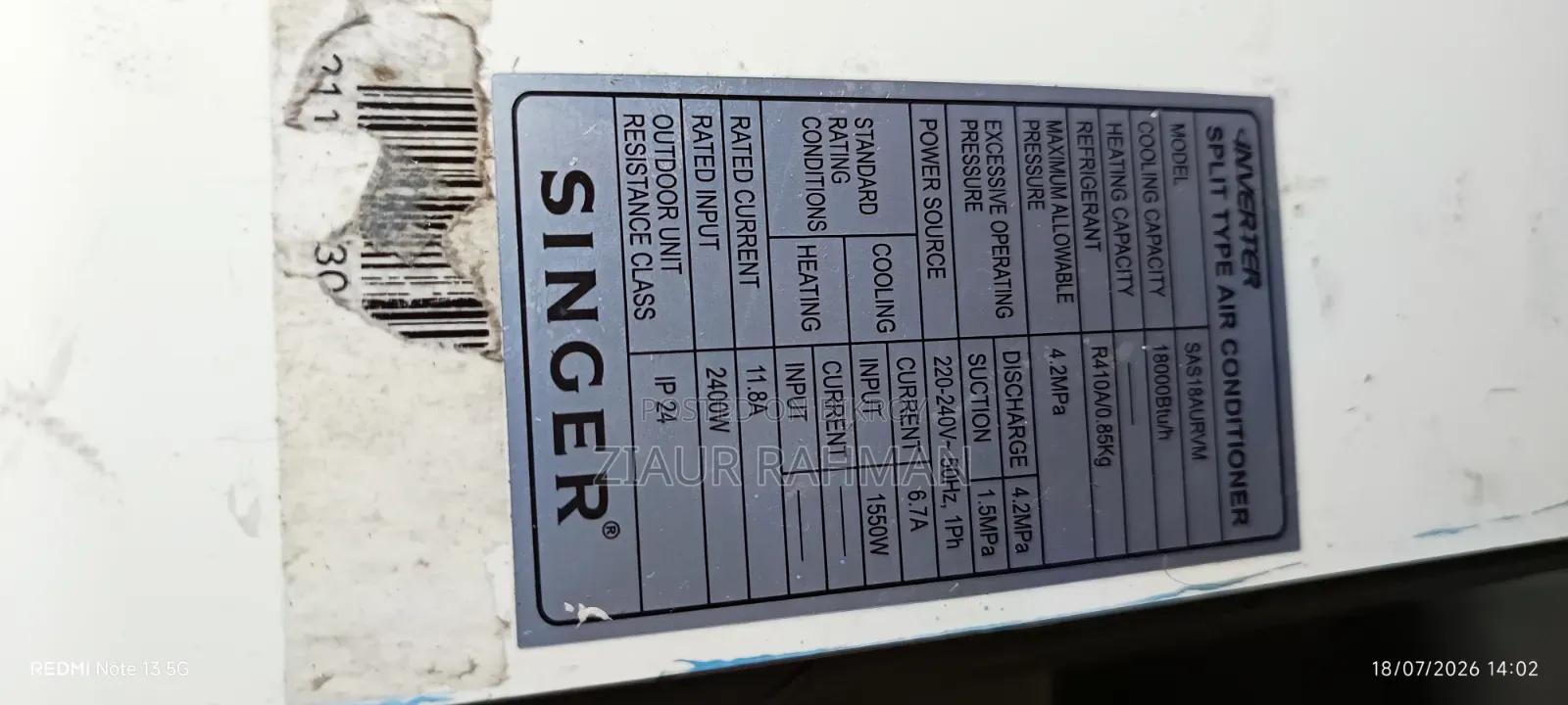Singer AC 1.5 Ton