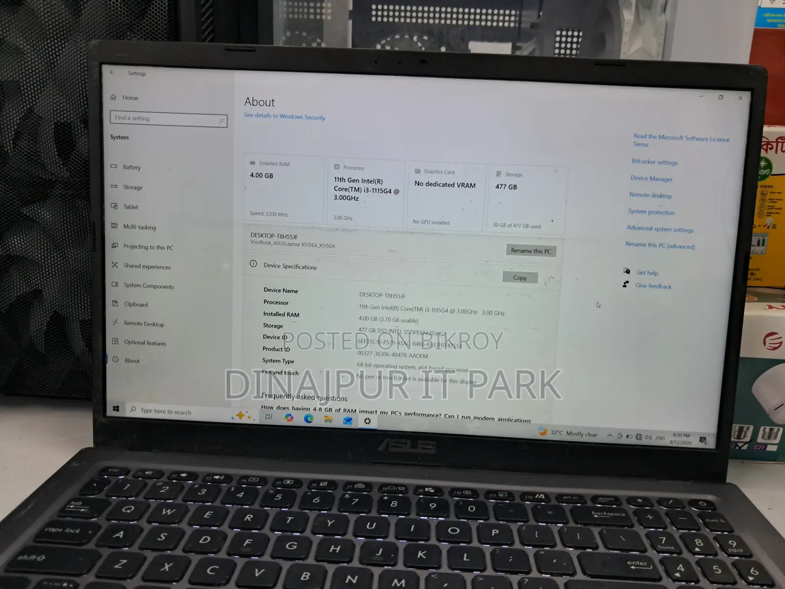 Laptop ASUS 4GB Intel Core I3 SSD 500GB