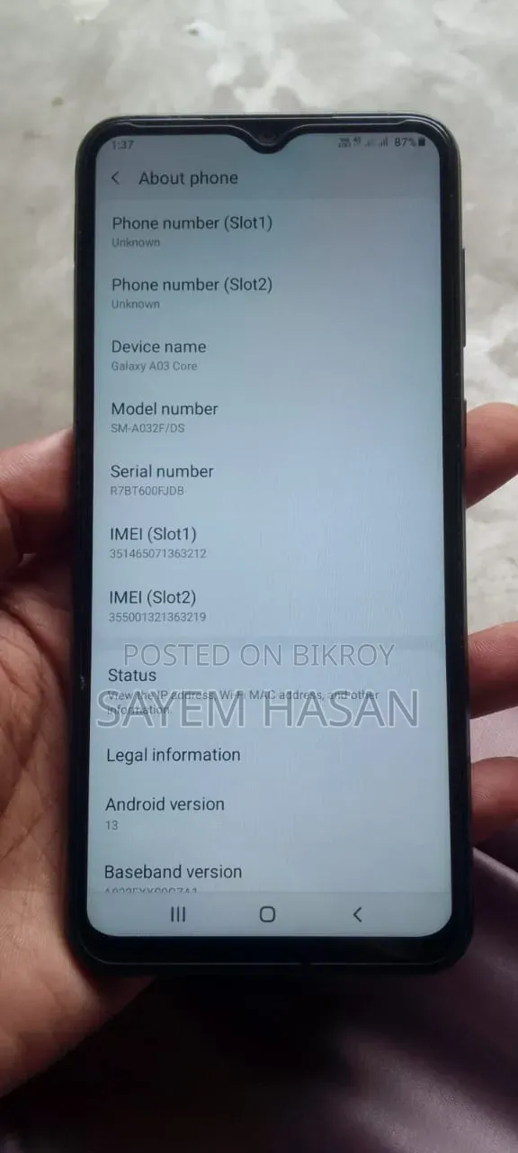 স্যামসাং গ্যালাক্সি এ০৩ কোর ৩২ জিবি ব্ল্যাক