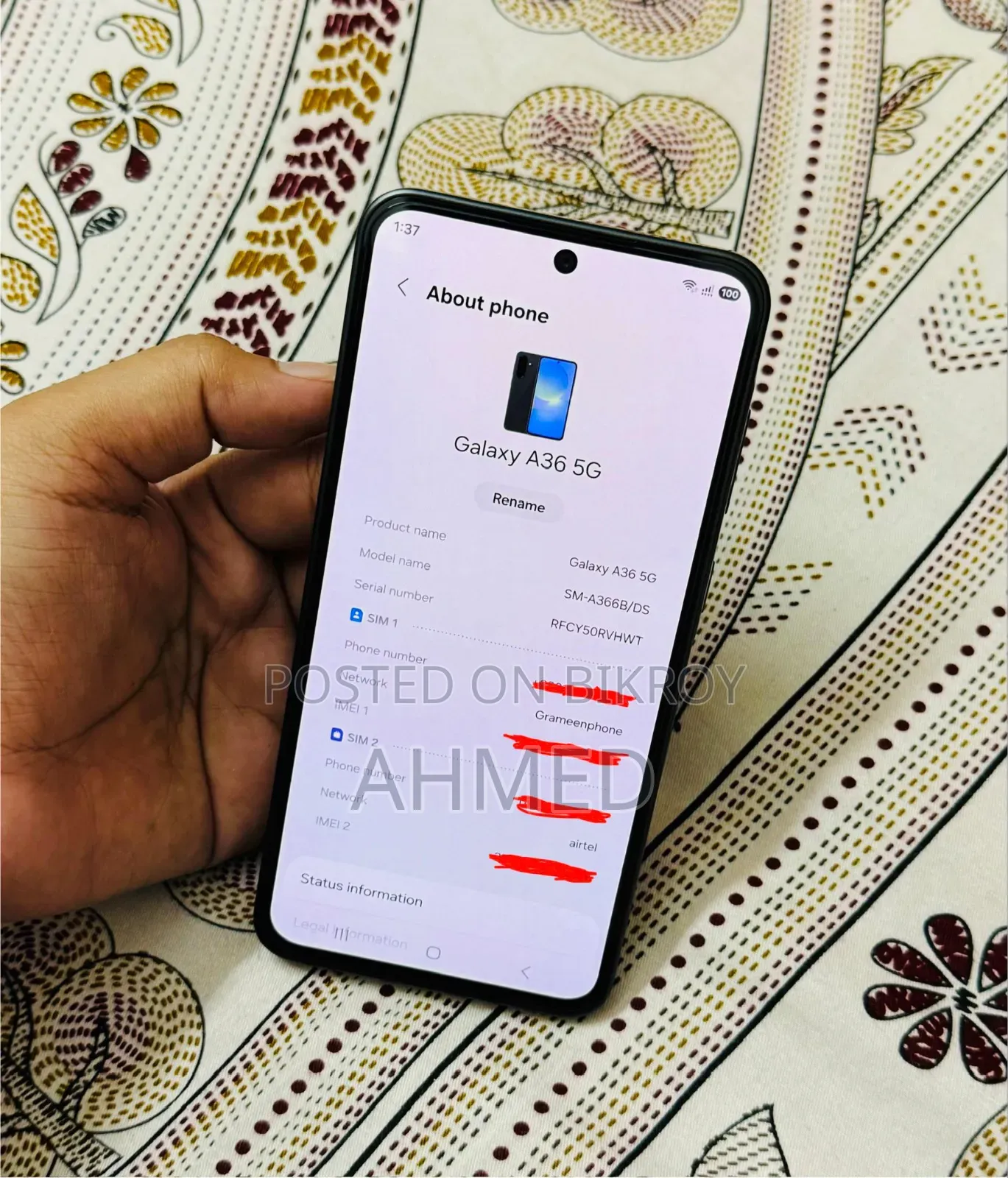 নতুন স্যামসাং গ্যালাক্সি এ৩৬ ১২৮ জিবি ব্ল্যাক