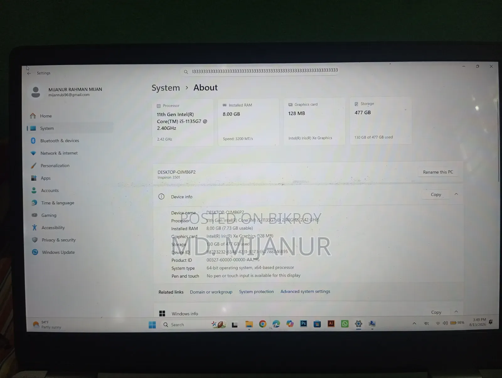 Laptop Dell Inspiron 15 8GB Intel Core i5 HDD+SSD 1T
