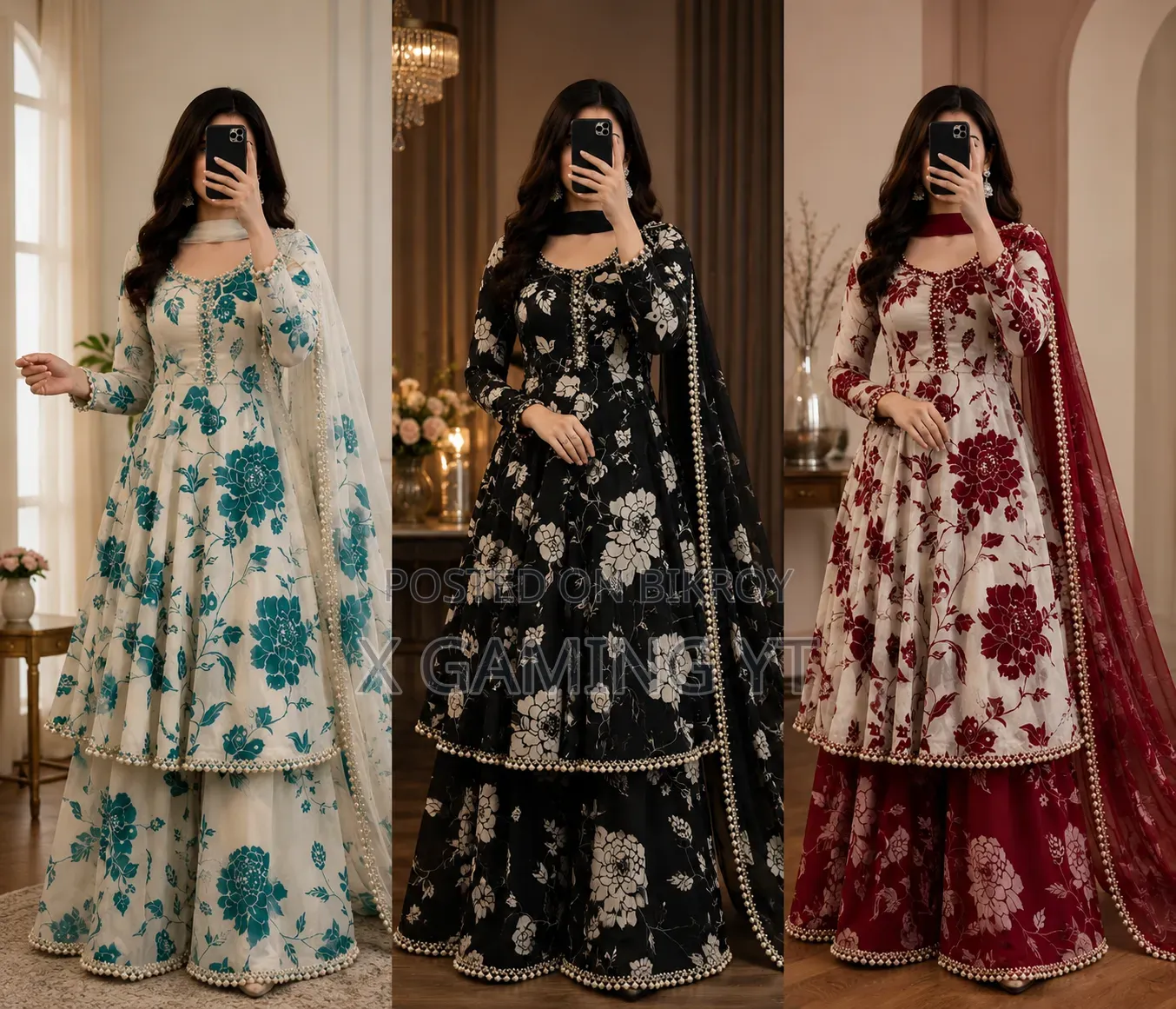 গোলাপ গাউন থ্রি পিস প্রিমিয়াম কটন কালেকশন