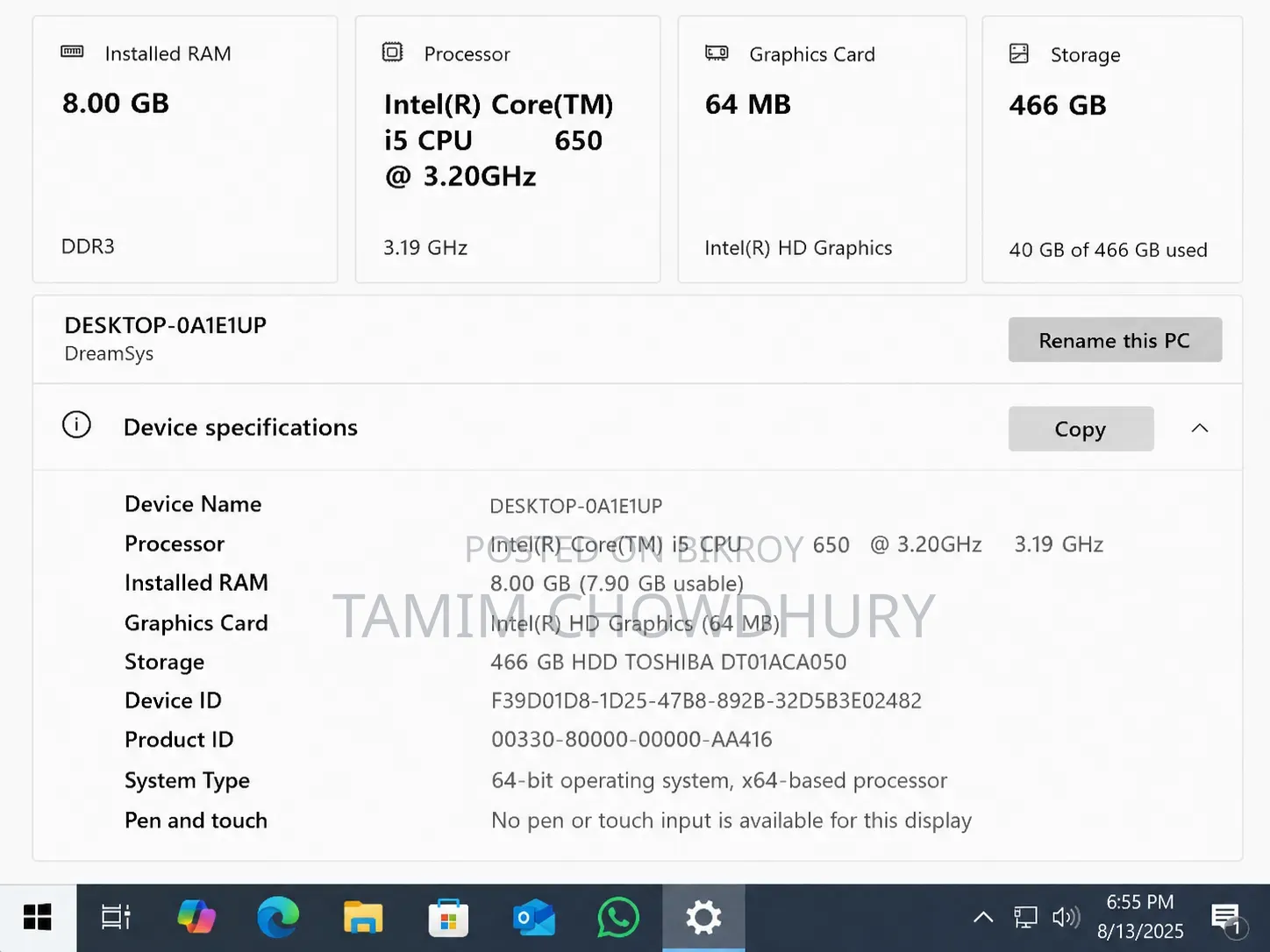 Desktop Computer Samsung 8GB Intel Core I5 HDD 500GB