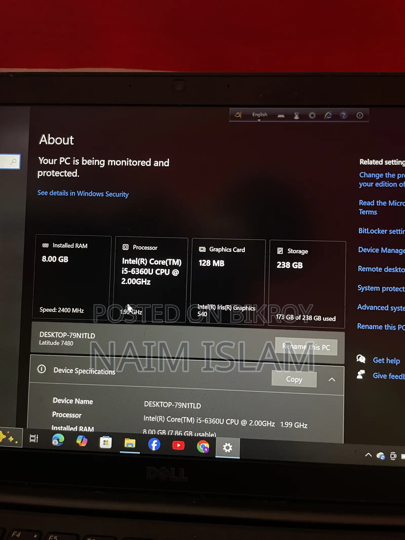 Laptop Dell Latitude 14 7480 8GB Intel Core I5 SSD 256GB