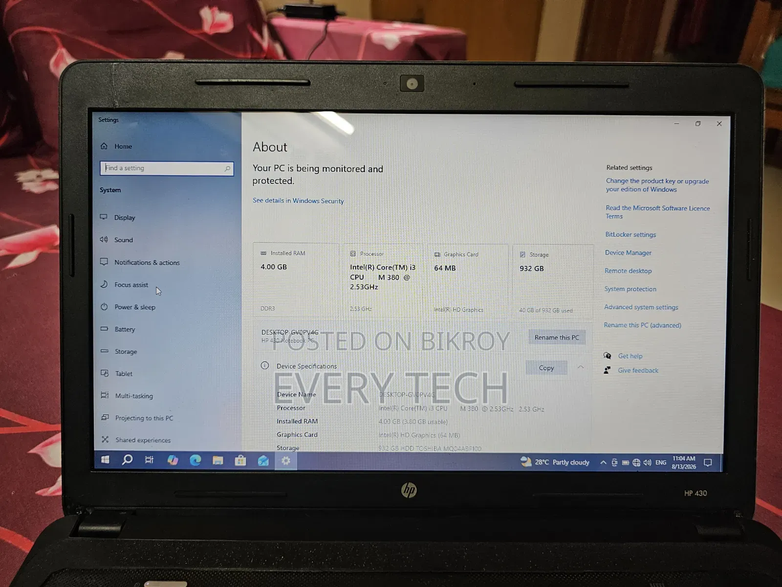 Laptop HP 4GB Intel Core I3 HDD 1TB