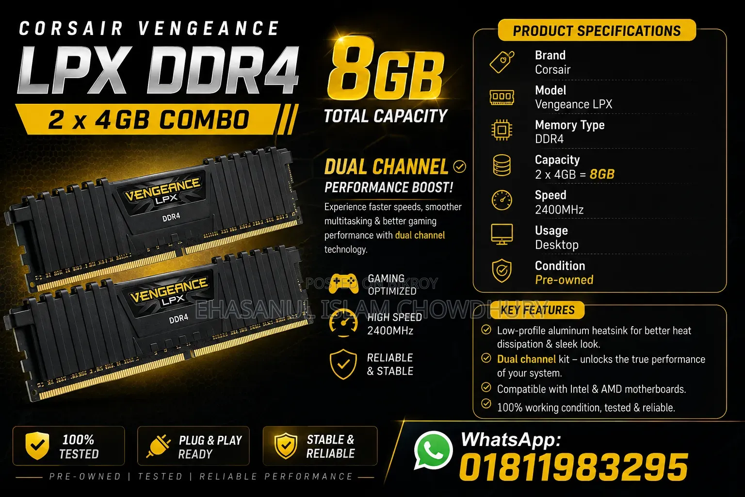 Corsair Vengeance LPX 8gb Kit (4gb X 2) Ddr4 Desktop Ram