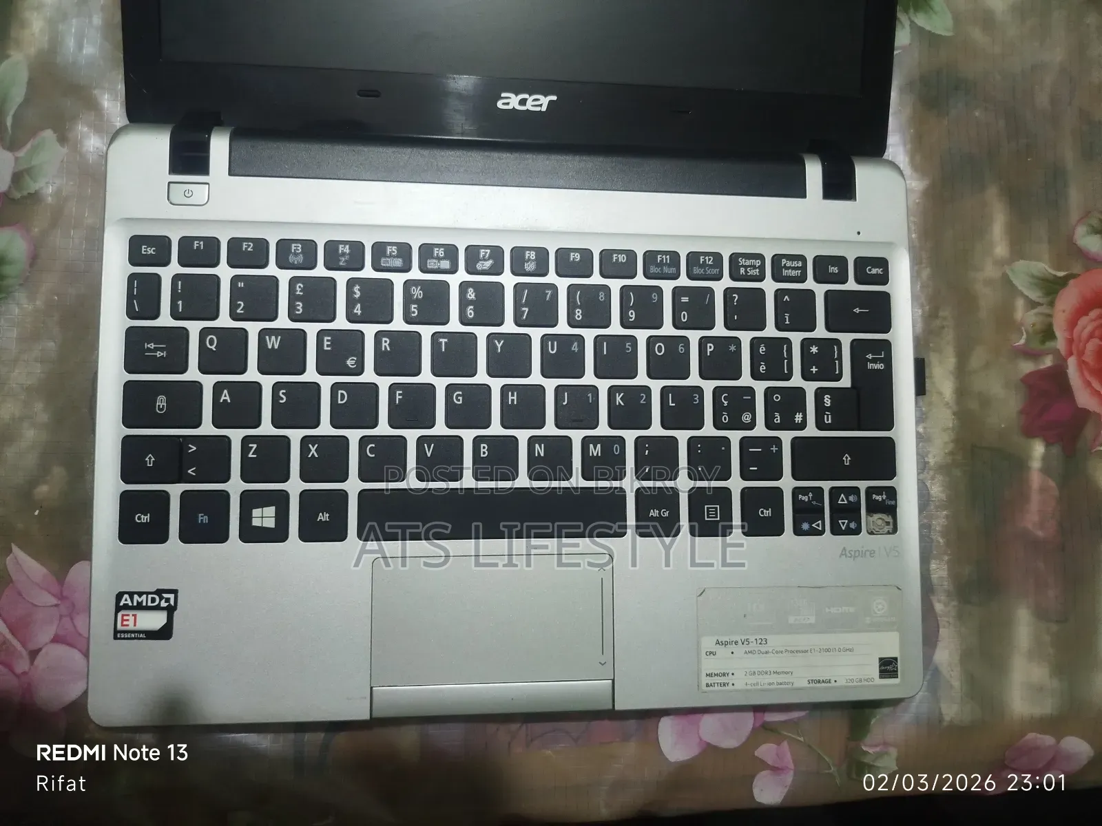 ল্যাপটপ Acer Aspire V5-123 2gb Amd HDD 320gb