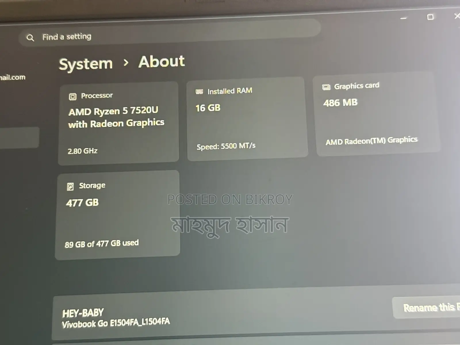 New Laptop ASUS Vivobook 15 16GB AMD Ryzen 5 SSD 512GB