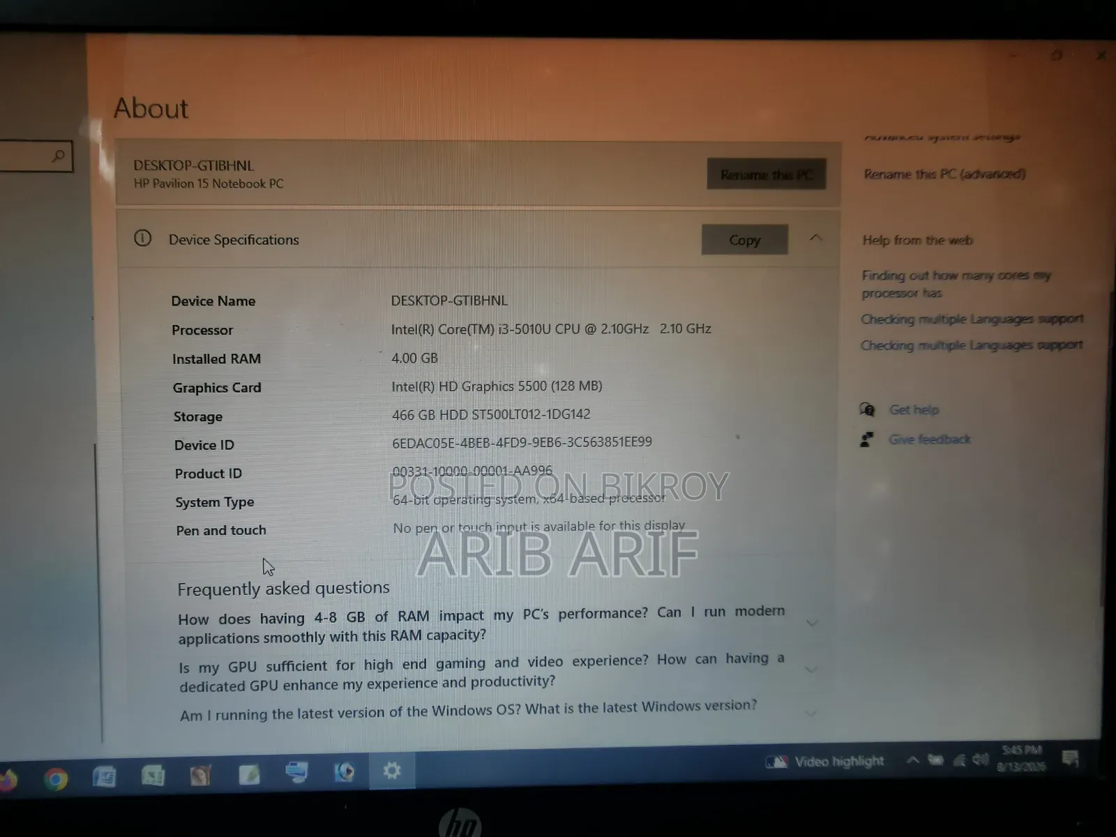 Laptop HP 15 4GB Intel Core i3 HDD 512GB