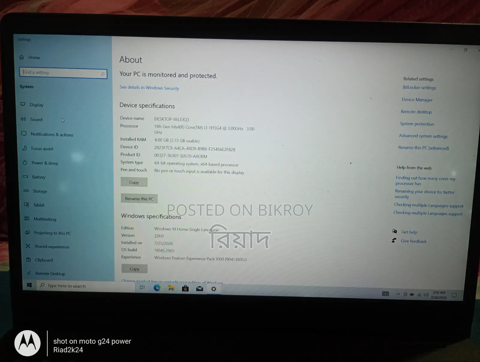 Laptop Dell Inspiron 15 3000 4GB Intel Core I3 SSD 128GB