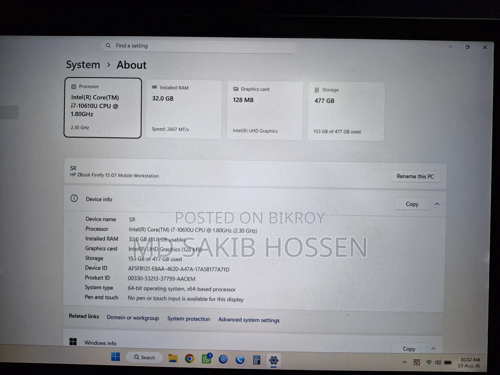 Laptop HP ZBook Firefly 15 G7 32GB Intel Core i7 512GB eMMC