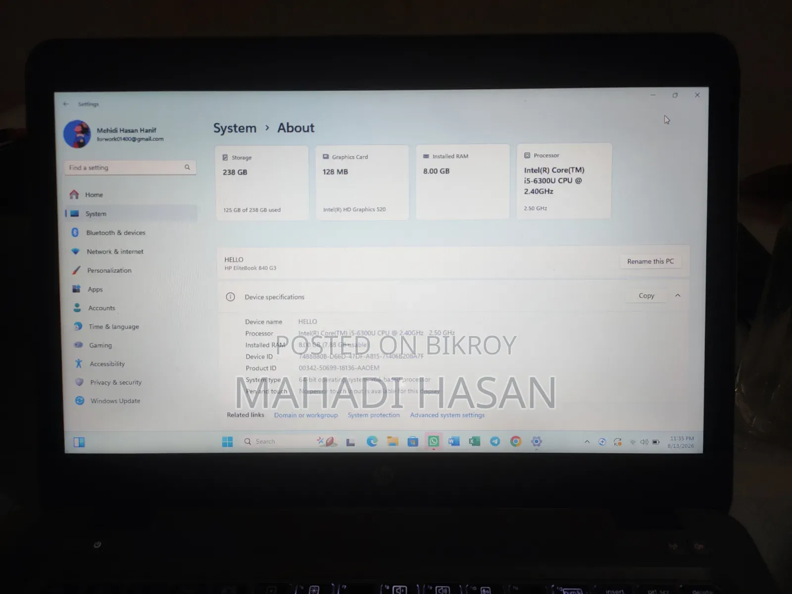 Laptop HP EliteBook 840 G3 8GB Intel Core I5 SSD 256GB