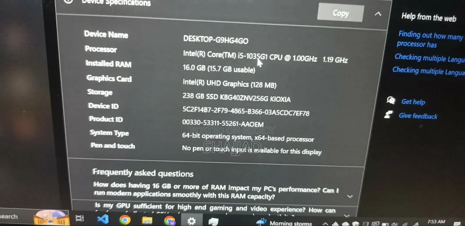 Laptop HP 240 G7 16GB Intel Core i5 SSD 256GB