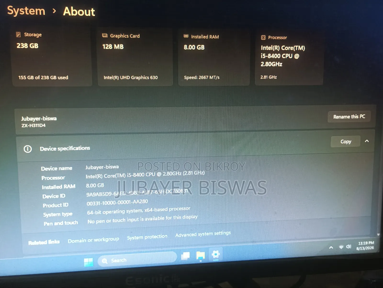 Desktop Computer MSI 8GB Intel Core i5 SSD 256GB