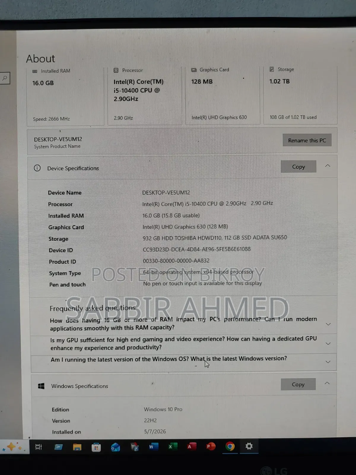 Desktop Computer Asus 16GB Intel Core i5 HDD+SSD 1TB