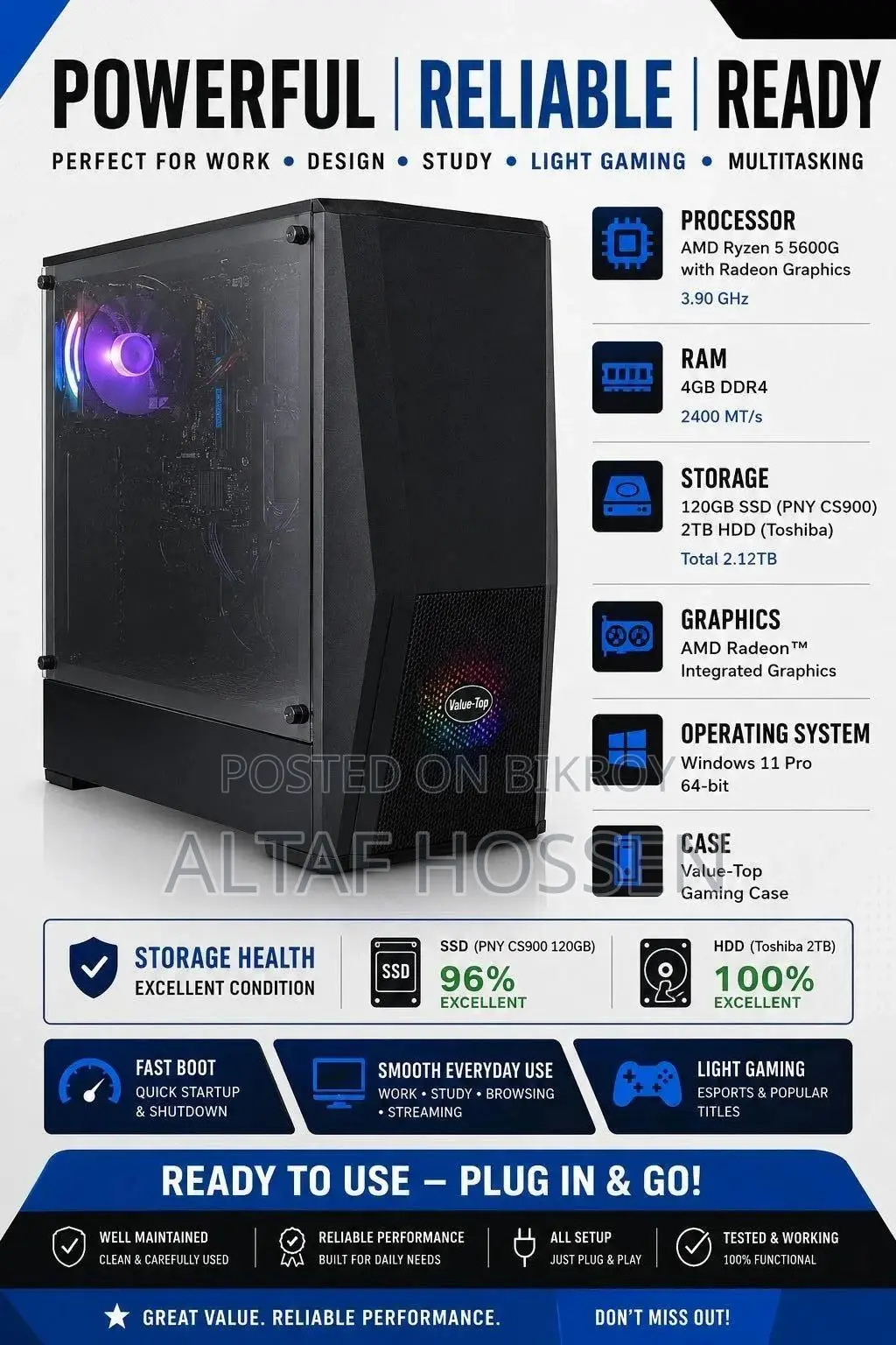 Desktop Computer 4GB AMD Ryzen 5 HDD+SSD 2T
