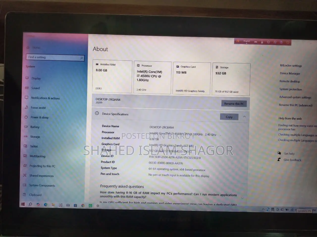 Laptop Lenovo IdeaPad 530S 8GB Intel Core I5 HDD 500GB