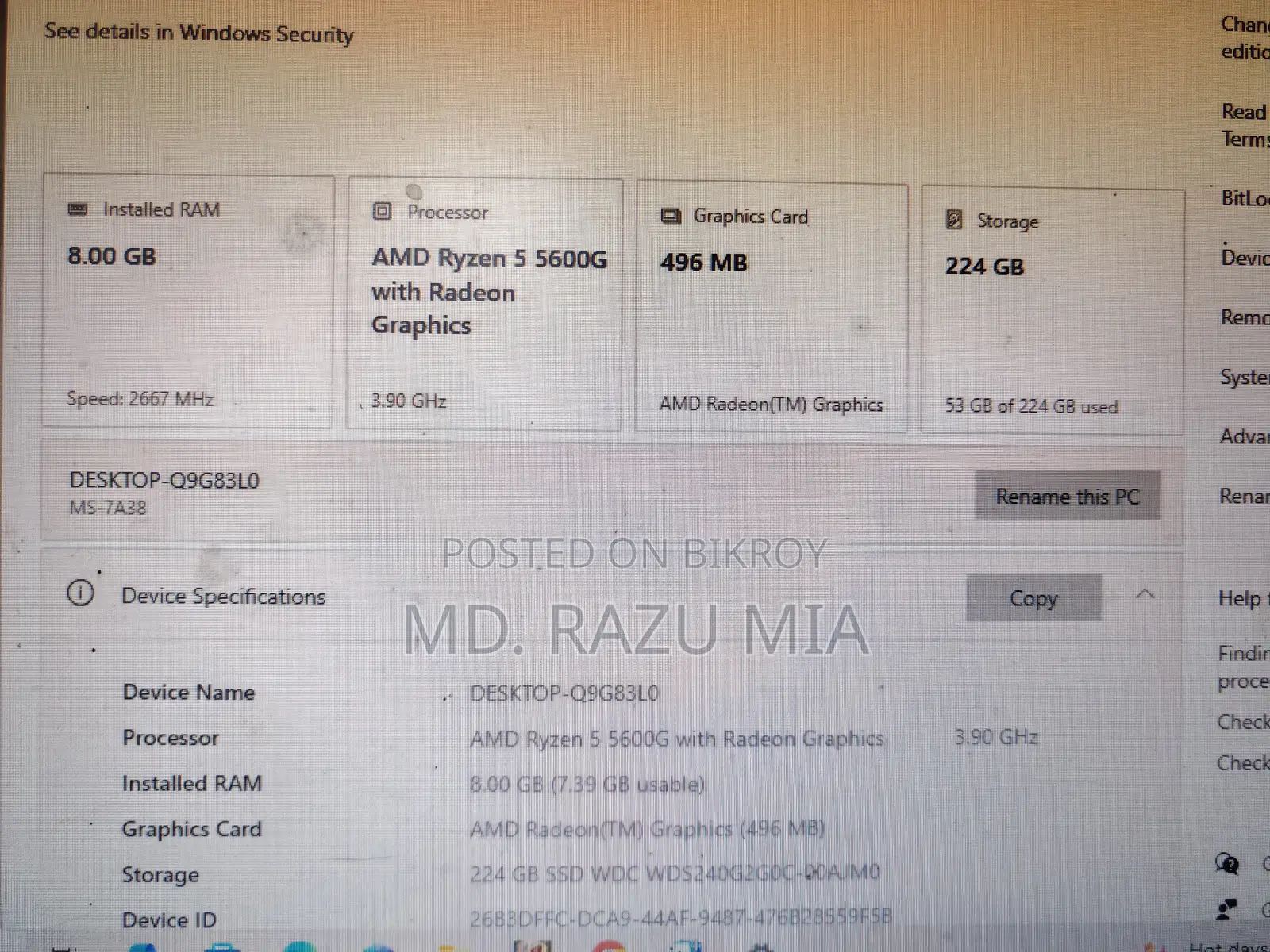 Desktop Computer 8GB AMD Ryzen SSD 128GB