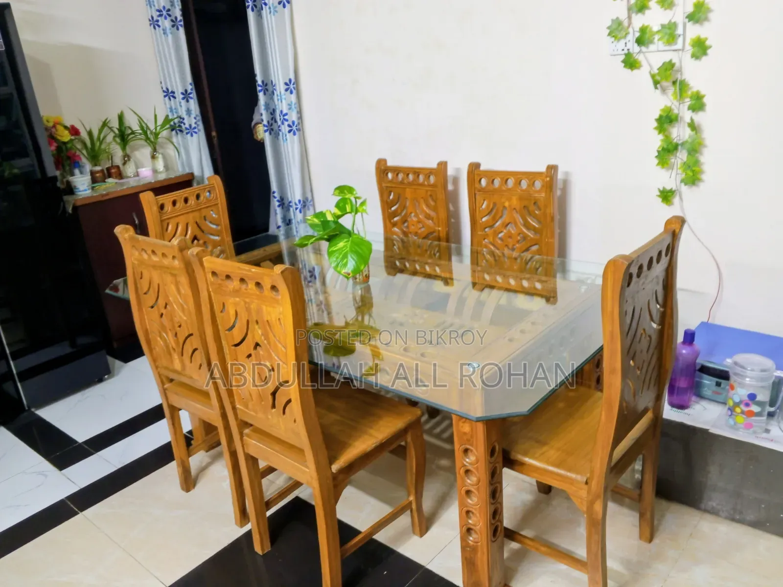 ৬ চেয়ার সেকুন কাঠের ডাইনিং টেবিল
