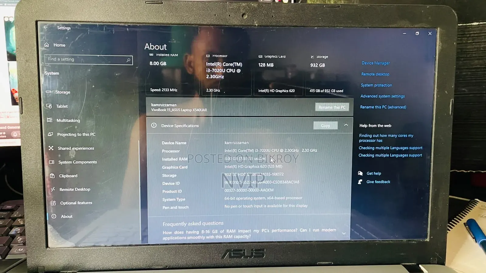 Laptop ASUS VivoBook X540SA 8GB Intel Core I3 HDD 1T