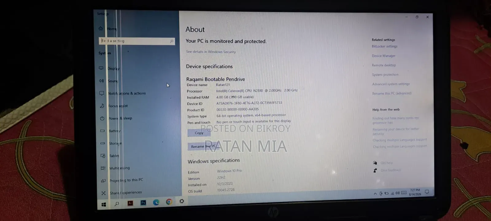 Laptop HP 4gb Intel Celeron SSD 128gb