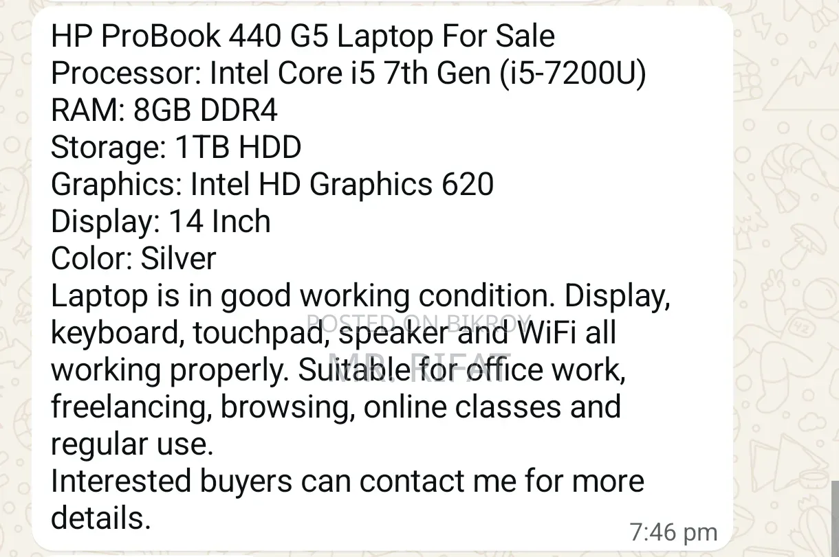 Laptop HP ProBook 440 G5 8GB Intel Core I5 HDD 1T