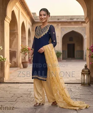 Semi-Stitched Georgette Embroidery Three-Piece
