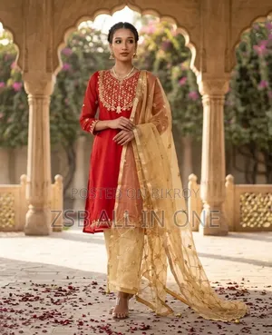 Semi-Stitched Georgette Embroidery Three-Piece
