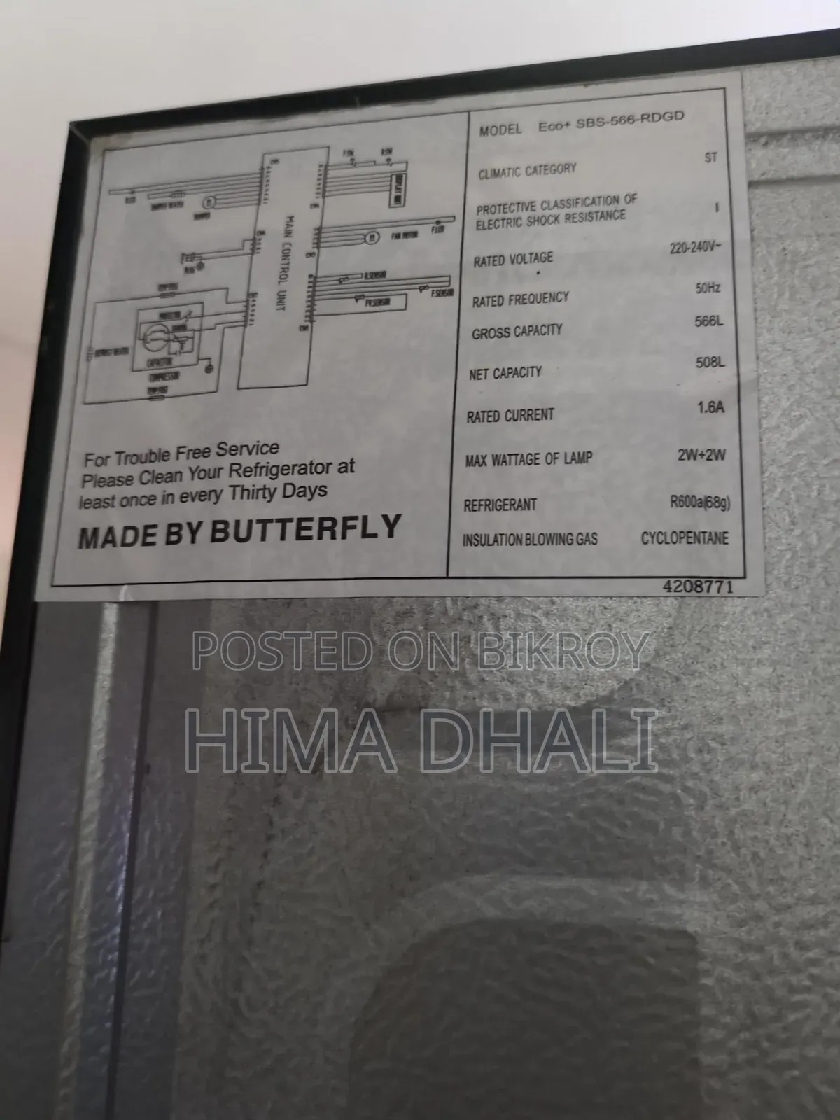 ECO+ Butterfly 566L Side-by-Side Refrigerator | Excellent Condition