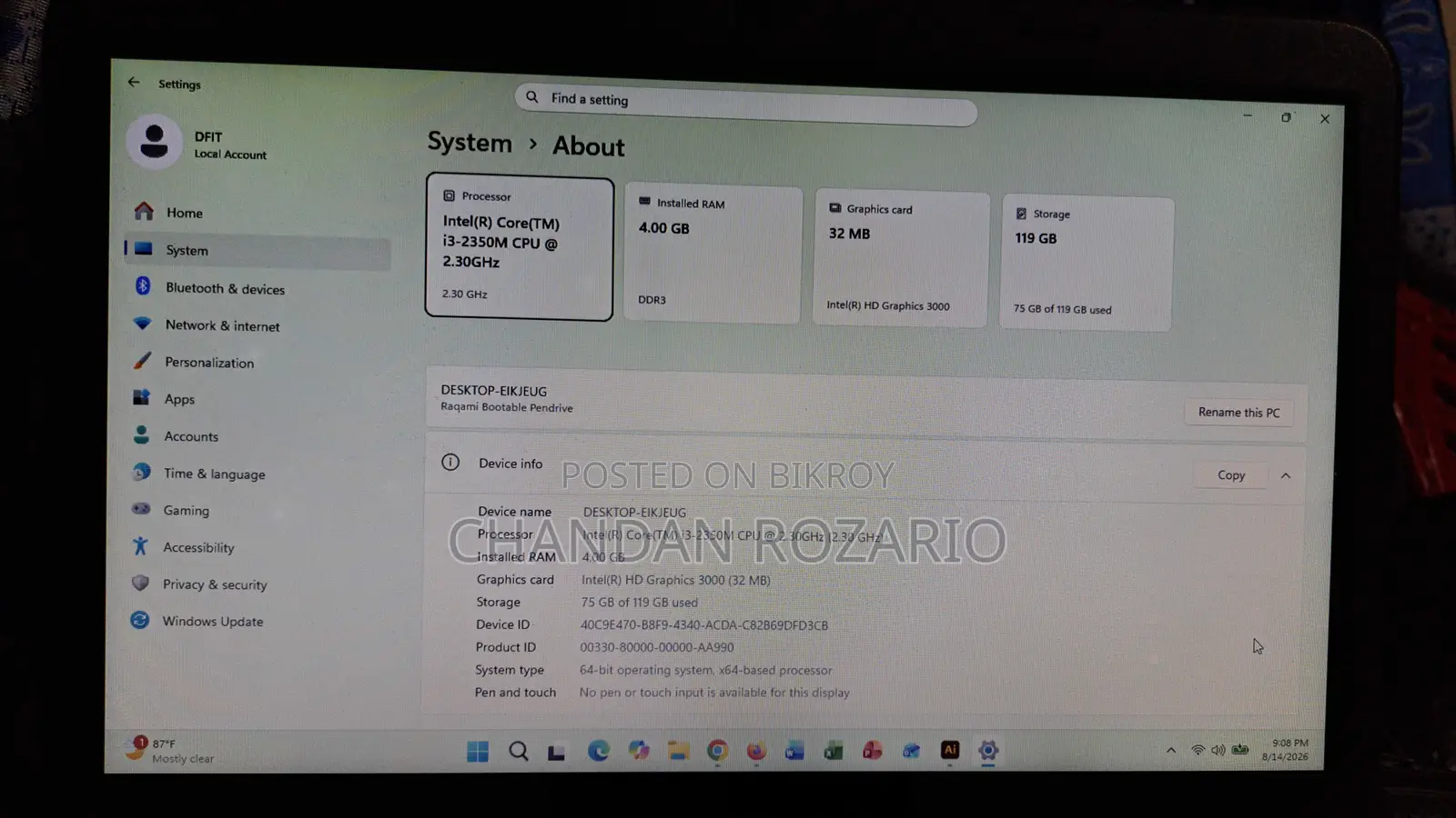 Laptop Dell Inspiron 14 4GB Intel Core I3 SSD 128GB