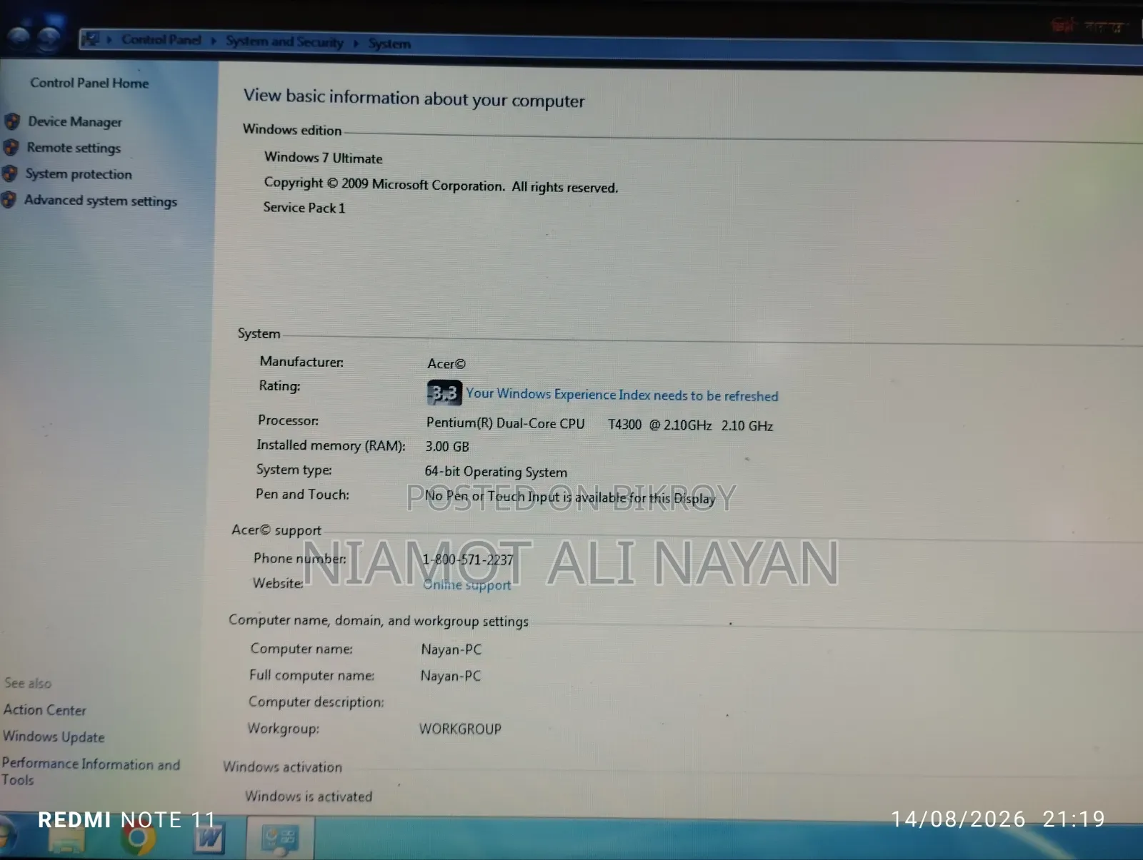 Laptop Acer Aspire 4736Z 3GB Intel Core I3 SSD 128GB