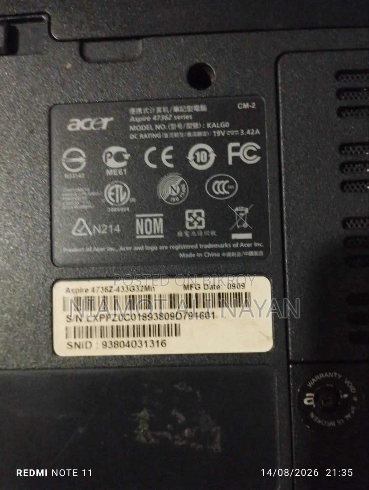 Laptop Acer Aspire 4736Z 3GB Intel Core I3 SSD 128GB
