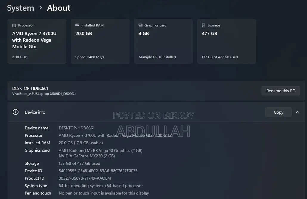 Laptop ASUS Vivobook 16 20GB AMD Ryzen 7 SSD 500GB