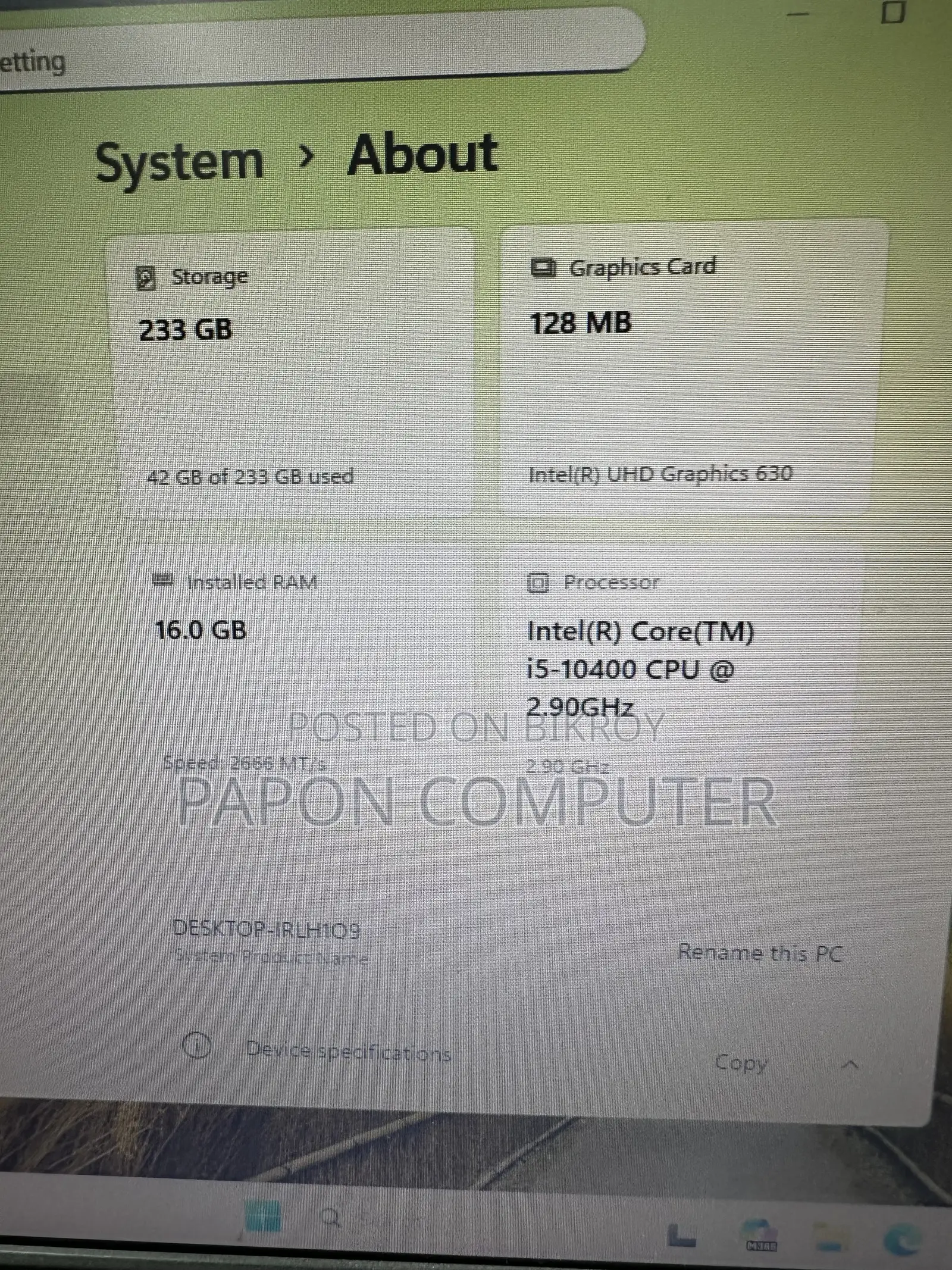 Desktop Computer 16GB Intel Core I5 SSD 256GB