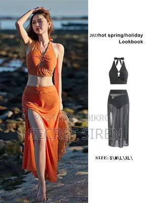 Halter Neck High Waist Bikini Set With Side Cover - Night Dress