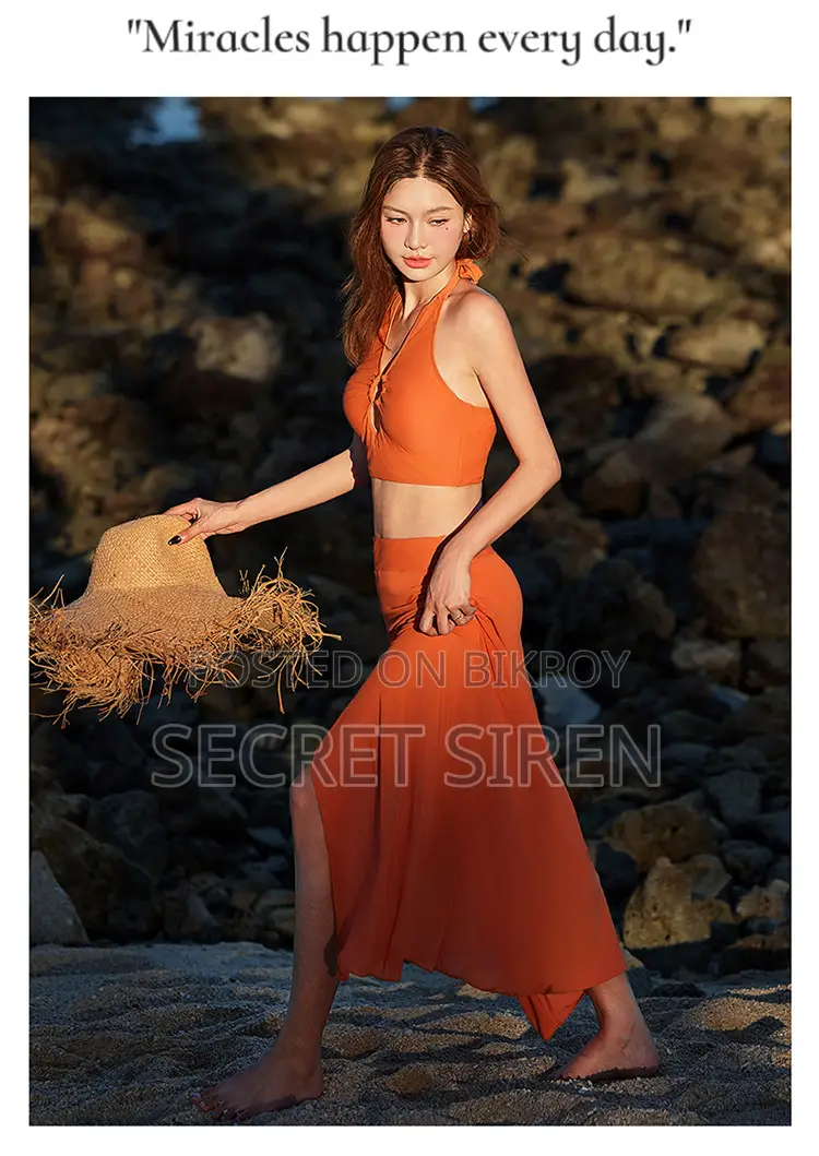 Halter Neck High Waist Bikini Set With Side Cover - Night Dress