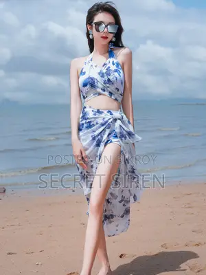 Women’s Floral Halter Neck High Waist Bikini Set With Beach Cover-Up