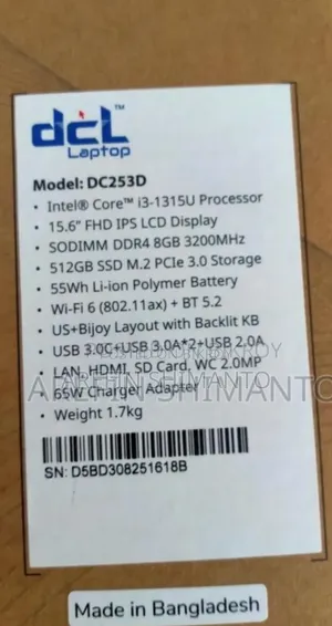 New Laptop 8GB Intel Core 3 SSD 512GB