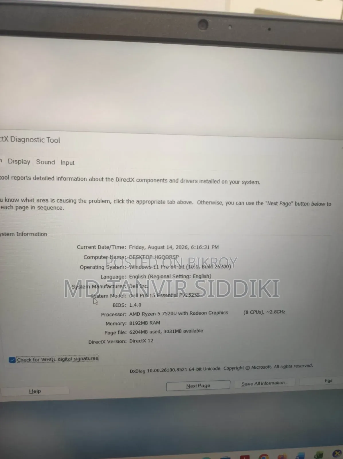 New Laptop Dell 8GB AMD Ryzen 5 SSD 512GB