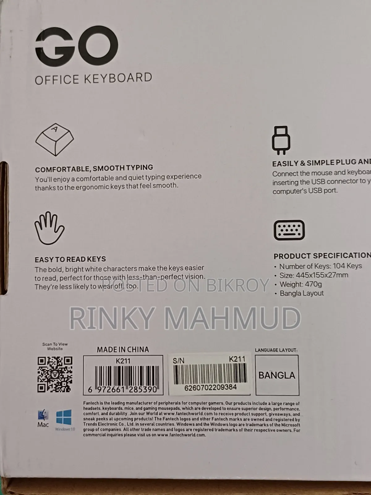 Fantech Bengali Keyboard for Sale | Like New