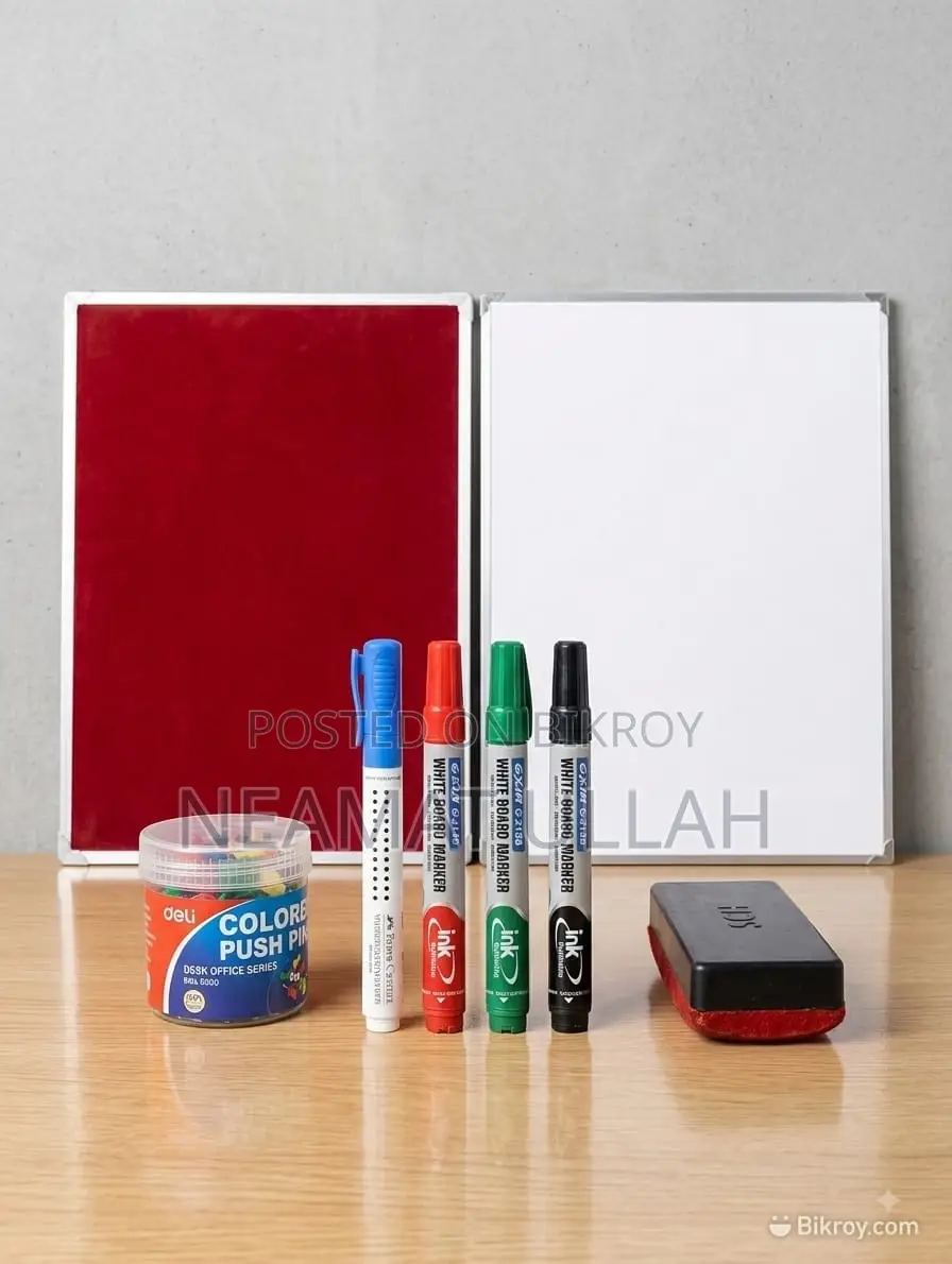 Whiteboard Red Pinboard Combo Set ( With Free Markers Eraser )
