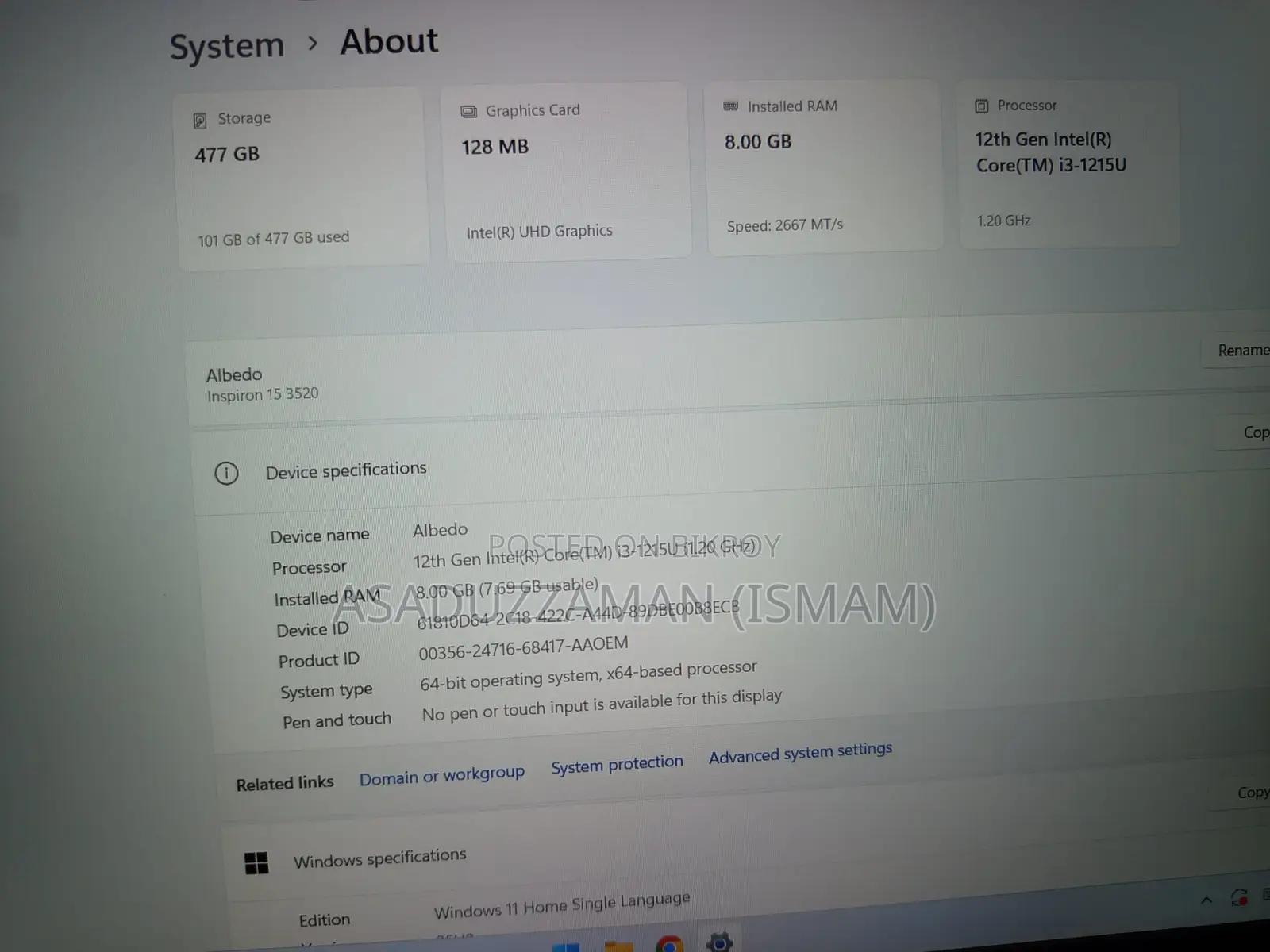 Laptop Dell Inspiron 15 8GB Intel Core i3 SSD 500GB