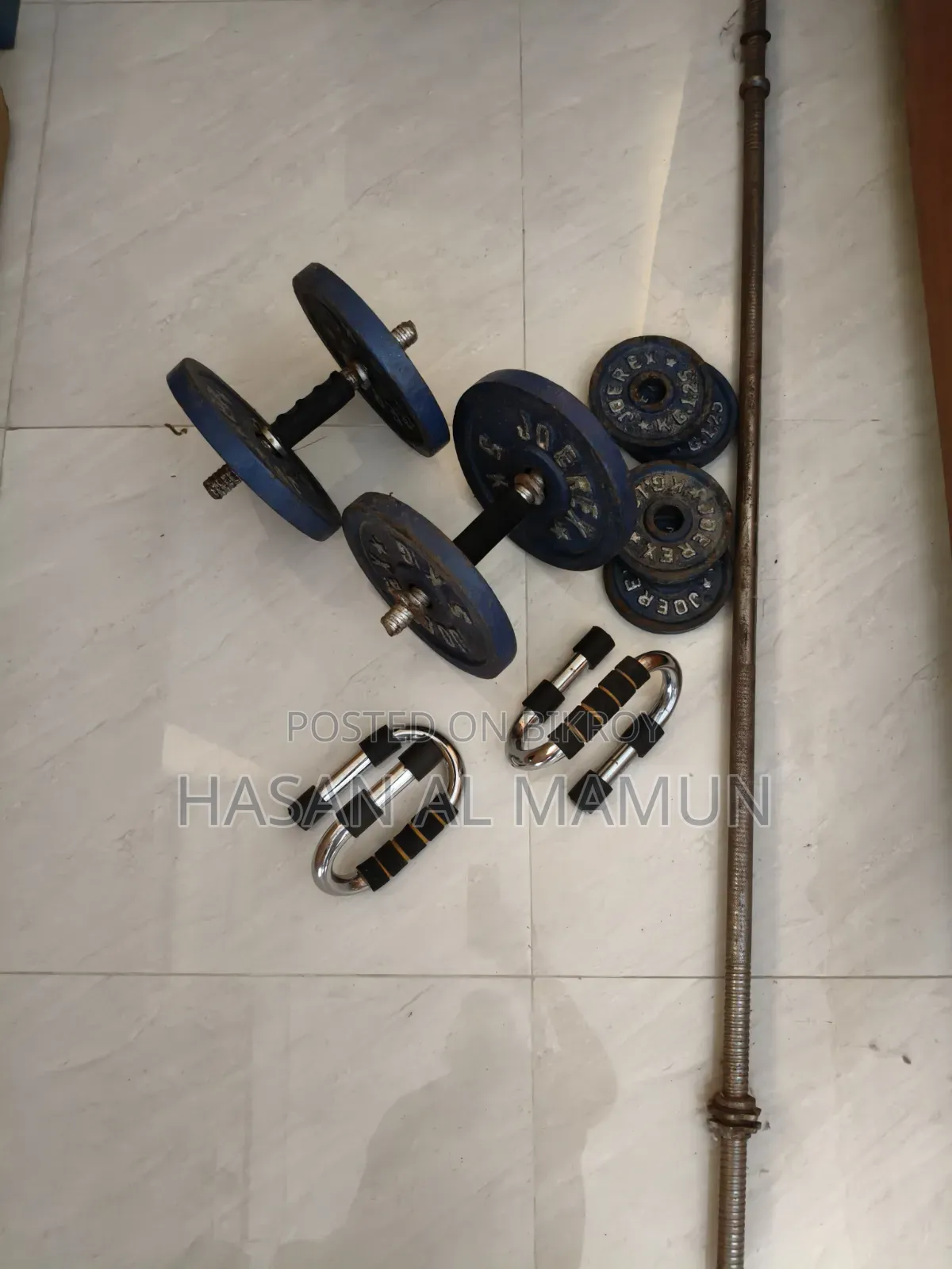 Combo Dumbbell Plate With 4 Feet Barbel Bar and Two 10 Inches Stick