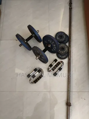 Combo Dumbbell Plate With 4 Feet Barbel Bar and Two 10 Inches Stick