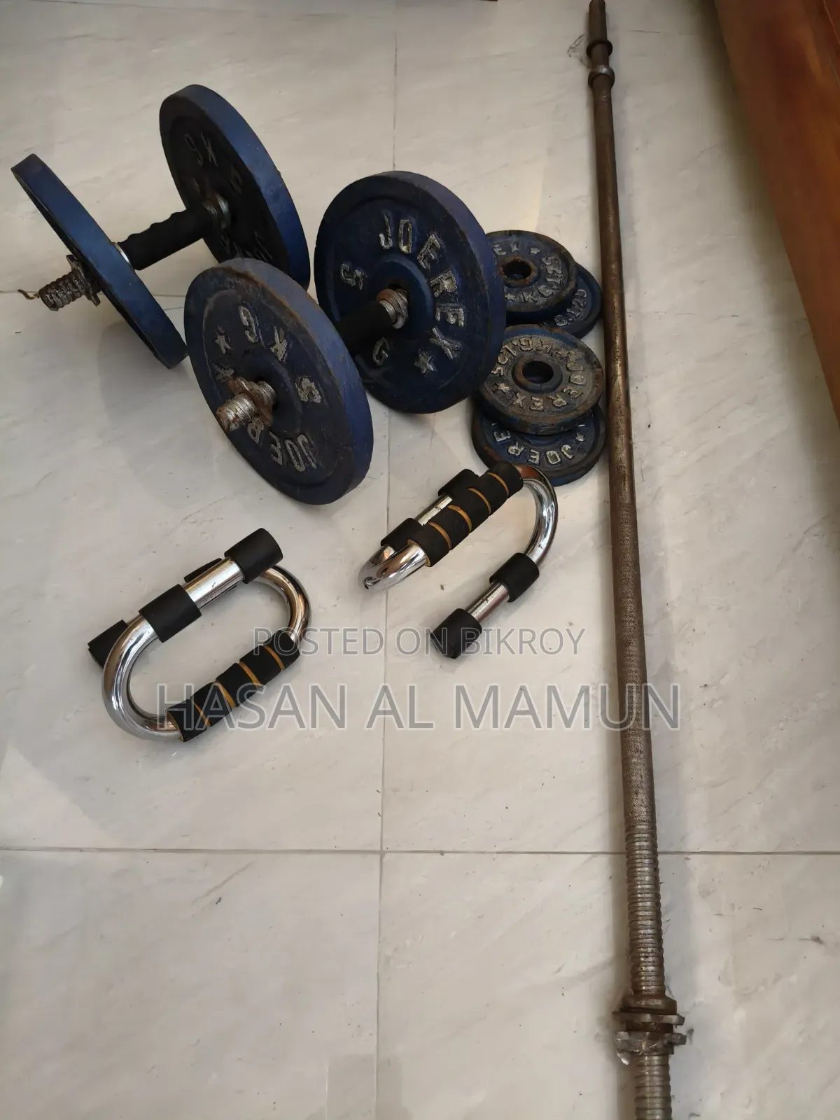 Combo Dumbbell Plate With 4 Feet Barbel Bar and Two 10 Inches Stick
