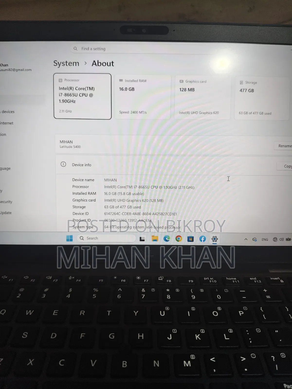 Laptop Dell Latitude 5400 16GB Intel Core I7 SSD 512GB