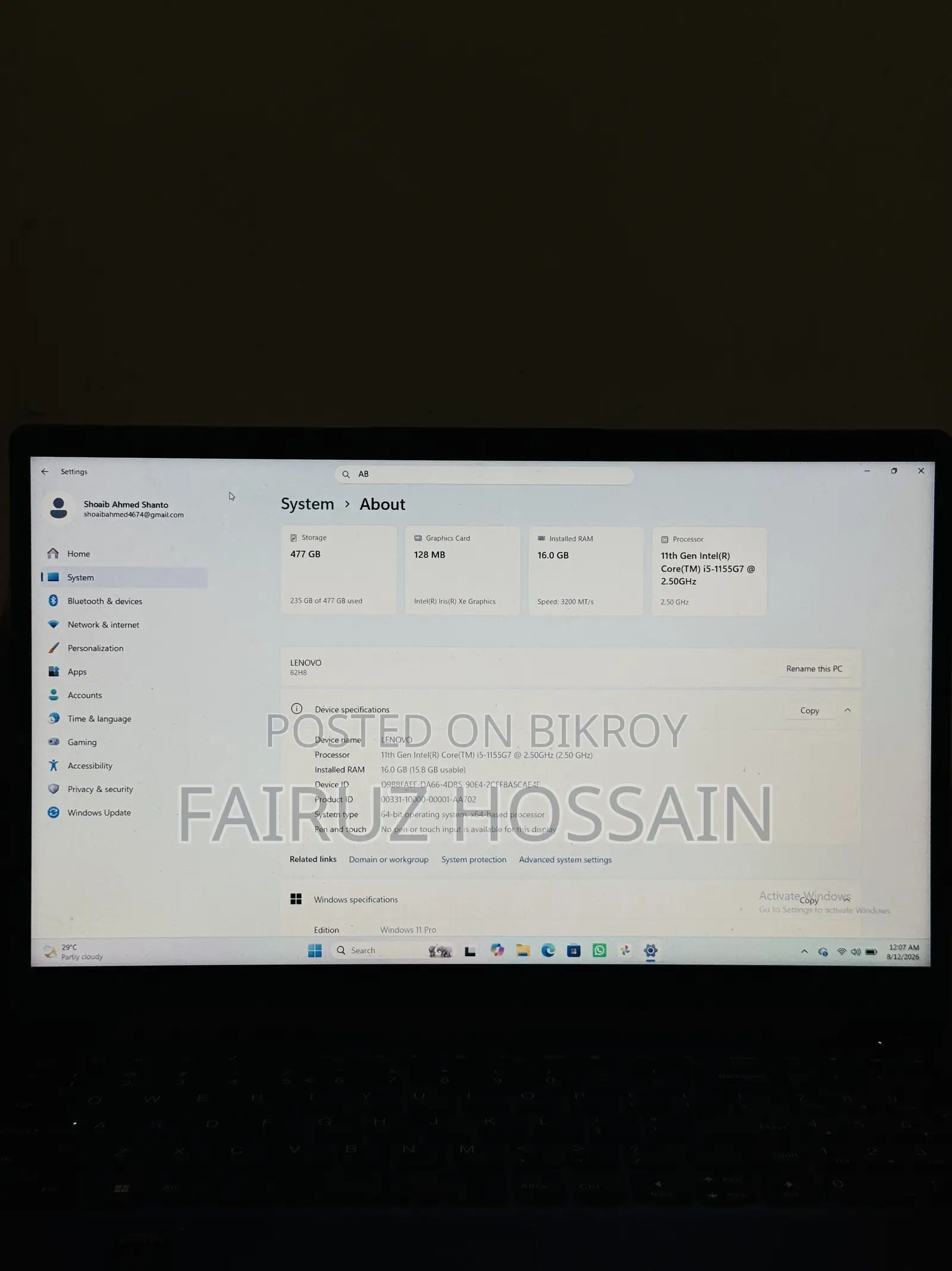 Laptop Lenovo Ideapad 3 16GB Intel Core i5 SSD 512GB