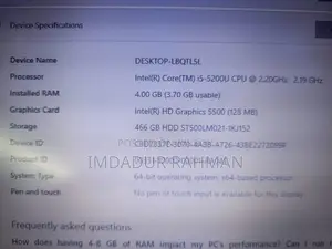 Laptop Lenovo ThinkPad X250 4GB RAM Intel Core i5 Processor 500GB Hard Disk Drive